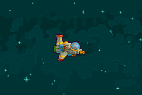 Reine JavaScript-Demo mit dem Schiff des Spielers (mit Sternen im Hintergrund), das mit Tastatur und Maus gesteuert werden kann.