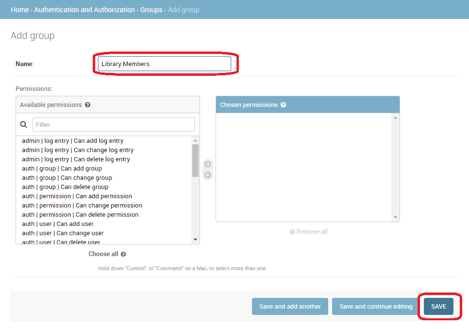Admin-Website - Gruppe hinzufügen