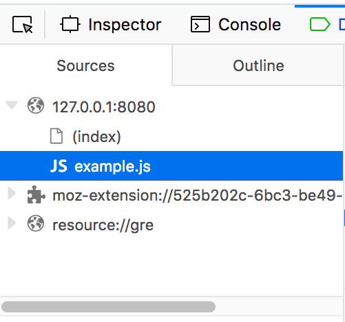 Snippet of the sources pane of the debugger tab in the browser developer tools. The files related to the current page that you are debugging are visible under the folder whose name is same as the url of the site that is open in the current browser tab.